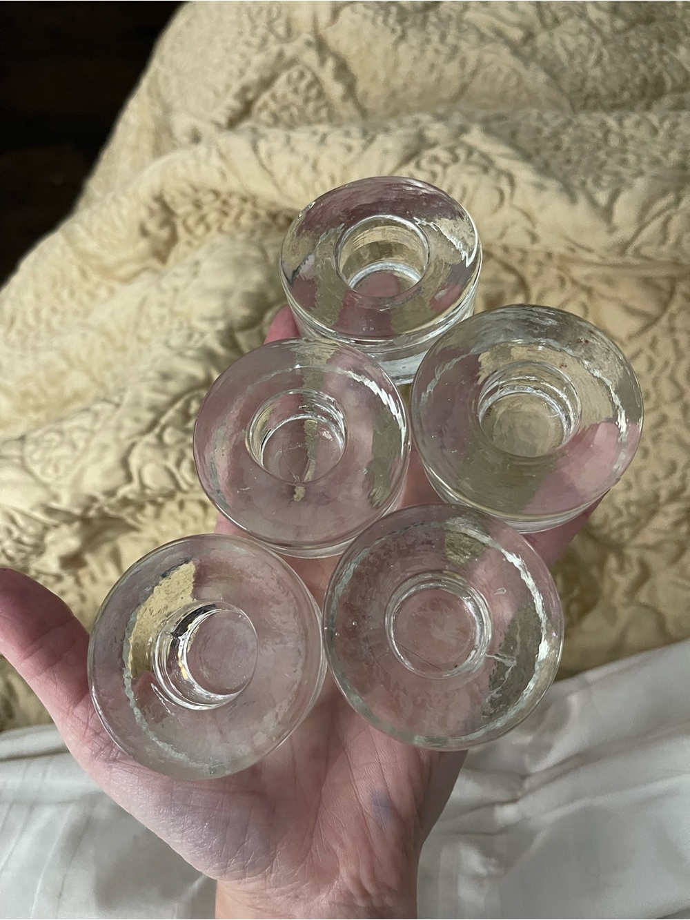 Vintage heavy pressed glass taper candle holders - Unbranded